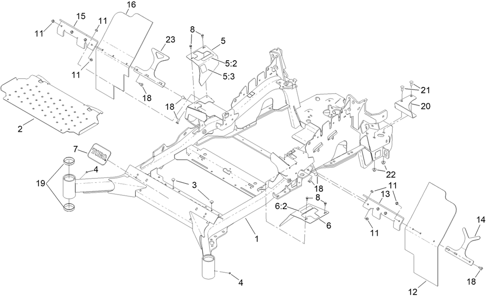 Frame Assembly Diagram and Parts List for 74090 410000000 - 412999999 Toro Lawn Tractor