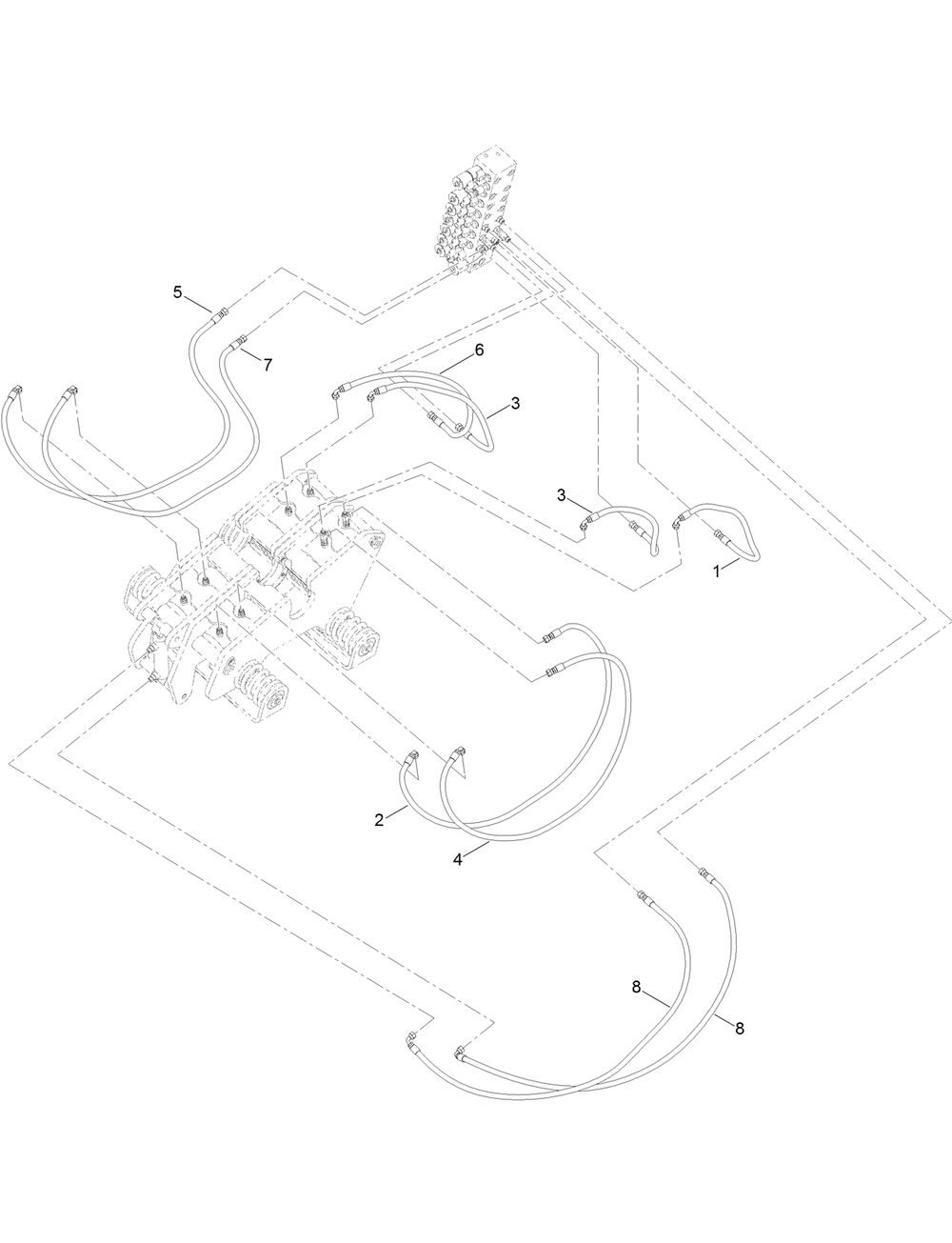Thrust Frame Hydraulic Hose Assembly No. 2 Diagram and Parts List for 23823W 316000001 - 316999999 Toro Lawn Tractor Accessories