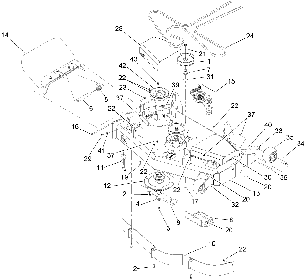 Deck Assembly Diagram and Parts List for 74409TE (270000001-270000700)(2007) Toro Lawn Mower