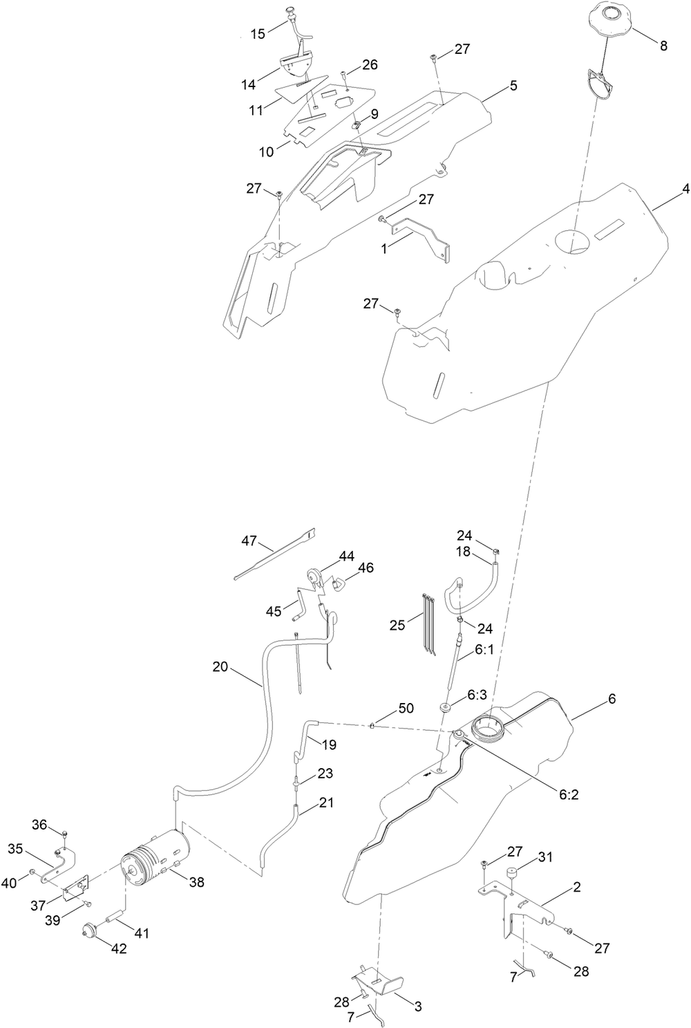 Fuel Pod And Body Styling Assembly Diagram and Parts List for 75743 410200000 - 412999999 Toro Lawn Tractor