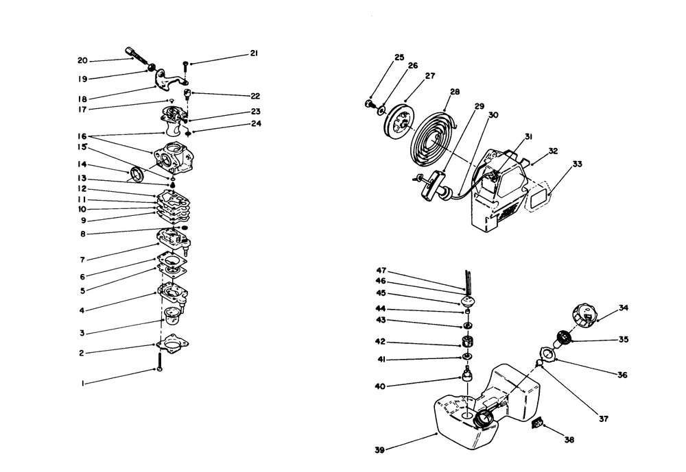 Engine Assembly (Continued) Diagram and Parts List for 51665 0000001 - 0999999 Toro Trimmer