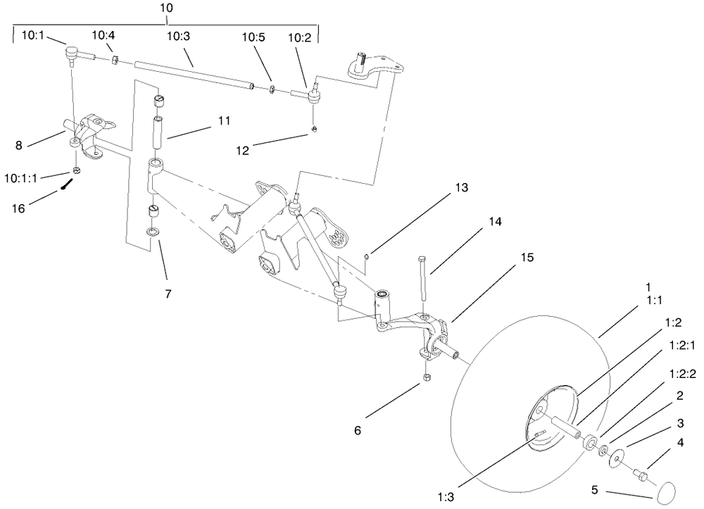Front Tire And Steering Assembly Diagram and Parts List for 12003 210000001 - 210999999 Toro Lawn Tractor