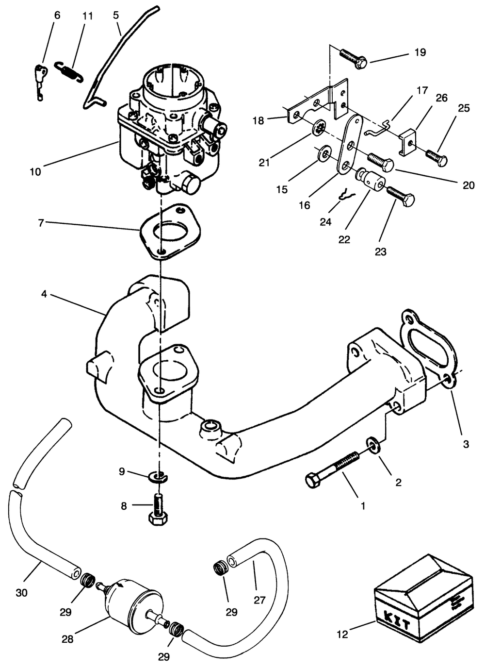 Carburetor & Intake Manifold Assembly Diagram and Parts List for 74041 39000001 - 39999999 Toro Lawn Tractor