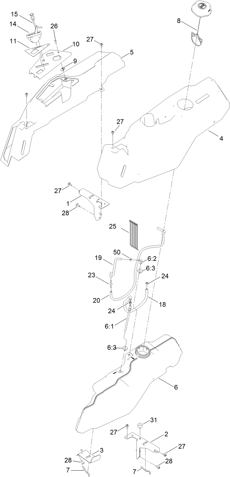 Fuel Pod Assembly Diagram and Parts List for 75730TA 412600000 - 414158599 Toro Lawn Tractor