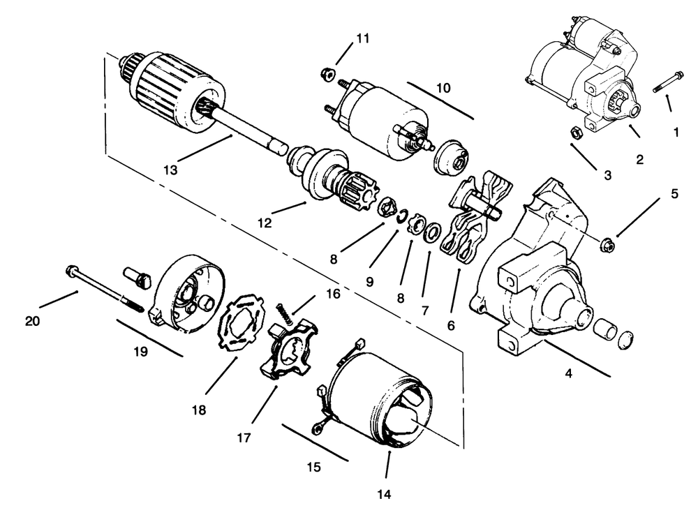 Starter Diagram and Parts List for 30610 390001 - 399999 Toro Lawn Tractor
