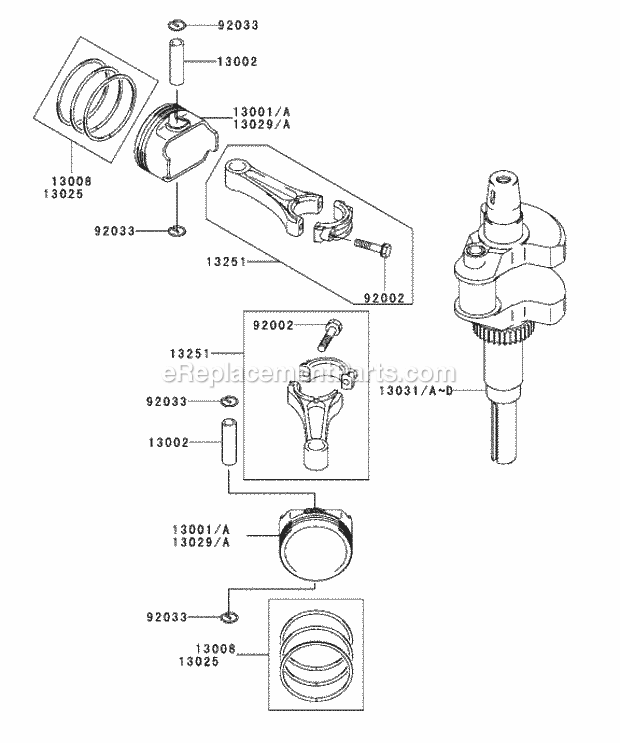 Piston/Crankshaft Assembly Kawasaki Fh601v-Ds Diagram and Parts List for 74179 230005001-230006000 Toro Lawn Mower