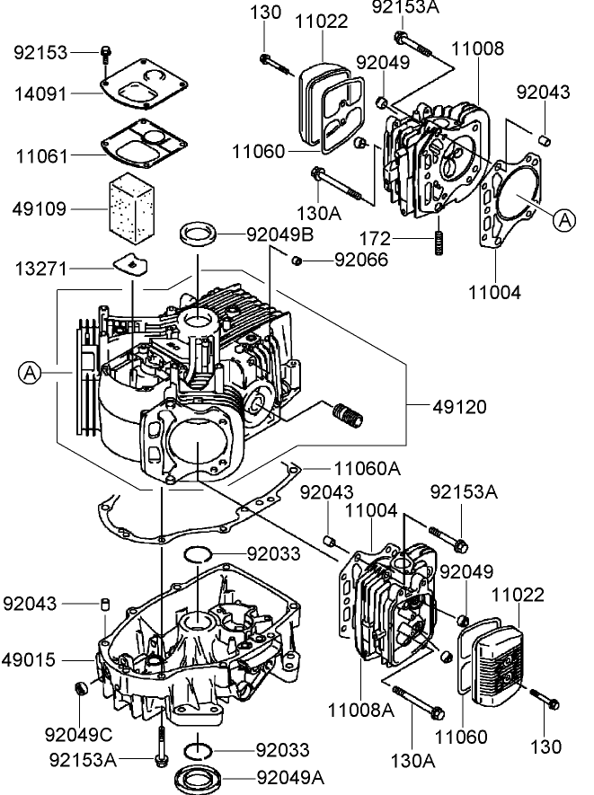 Cylinder And Crankcase Assembly Diagram and Parts List for 74409TE (280000001-280999999)(2008) Toro Lawn Mower