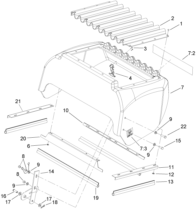 Hood Assembly Diagram and Parts List for 74281TE (270000001-270000300)(2007) Toro Lawn Tractor