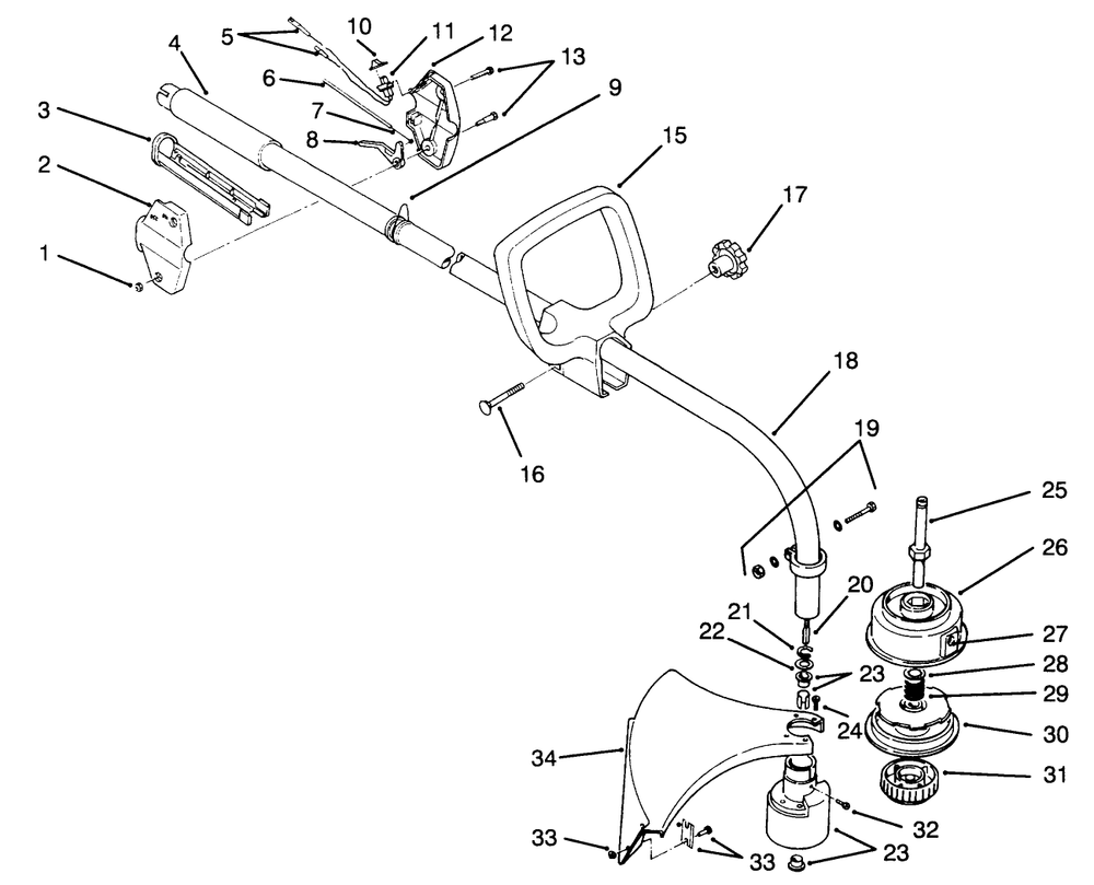 Handle Assembly Model No. 51620 Diagram and Parts List for 51620 5900001 - 5999999 Toro Trimmer