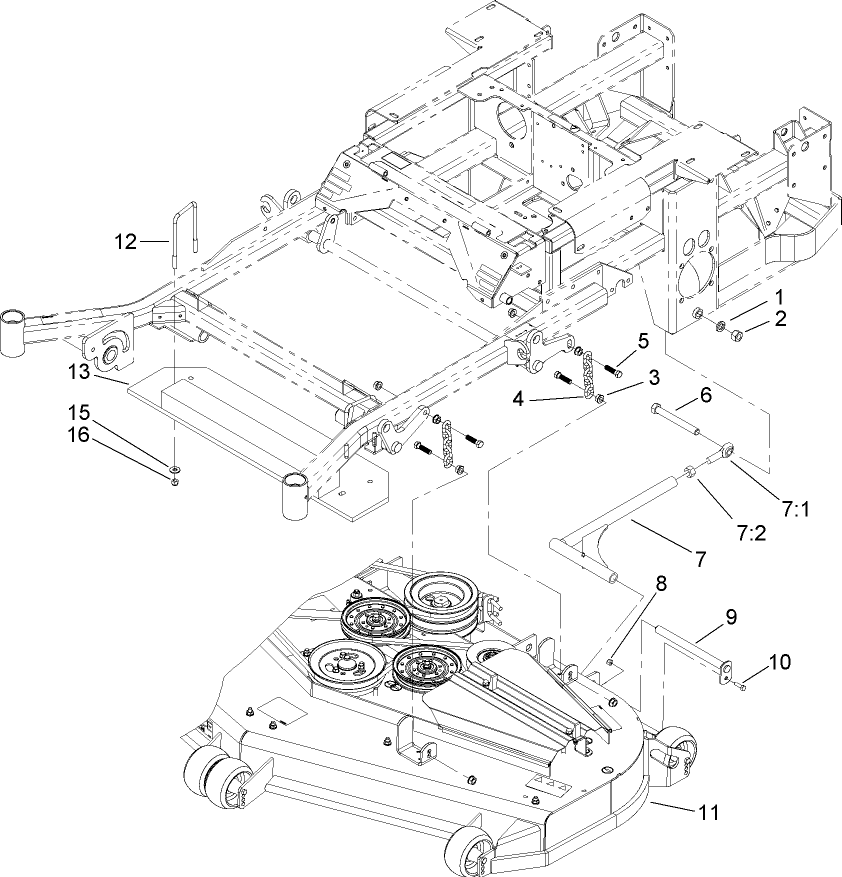 Deck Connection Assembly Diagram and Parts List for 74269TE (260000001-260999999)(2006) Toro Lawn Mower