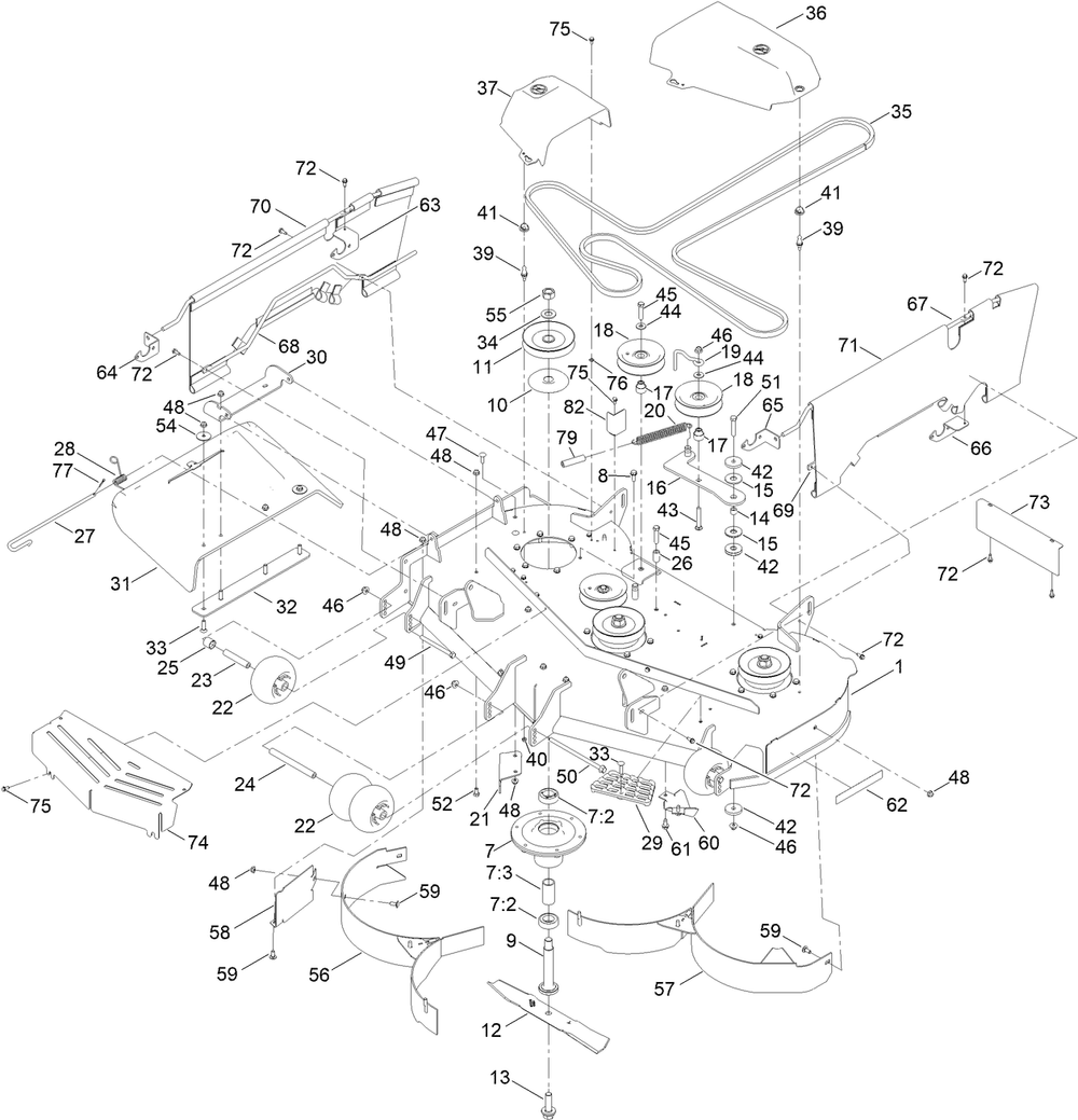 48in Deck And Decal Assembly Diagram and Parts List for 76425 417100000 - 417399999 Toro Lawn Tractor
