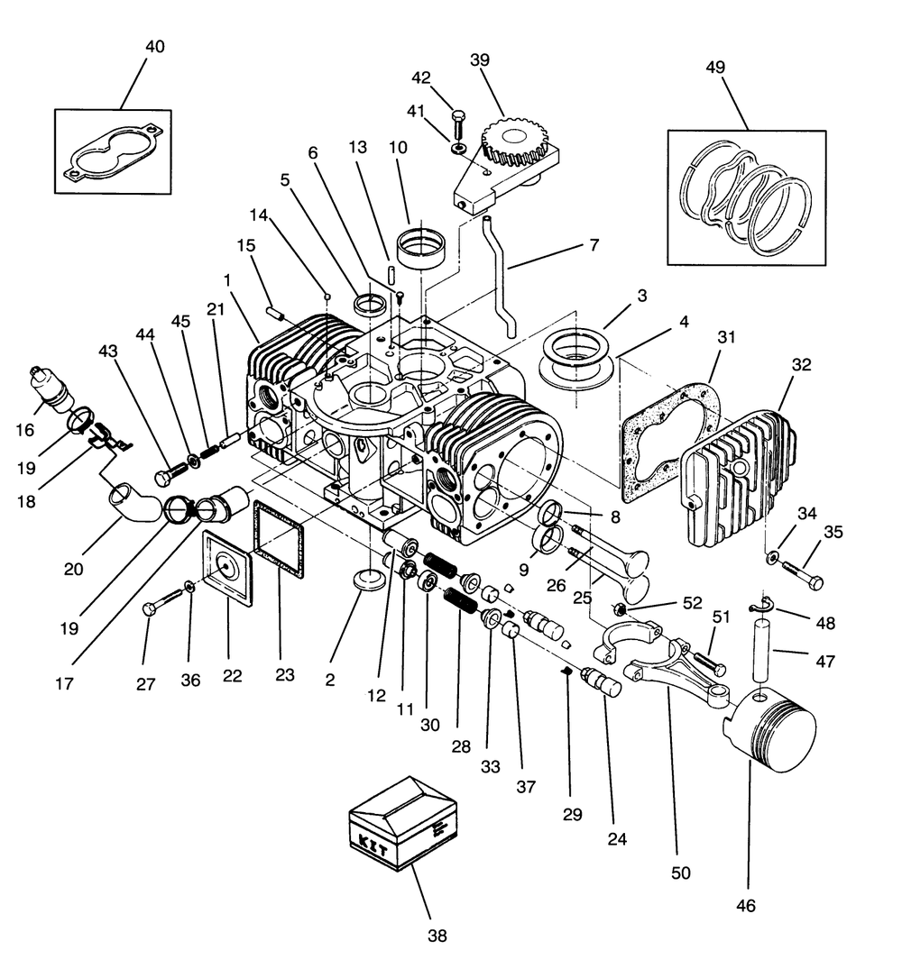 Engine Cylinder Block Assembly Diagram and Parts List for Y1-16OEE4 2000001 - 2999999 Toro Lawn Tractor