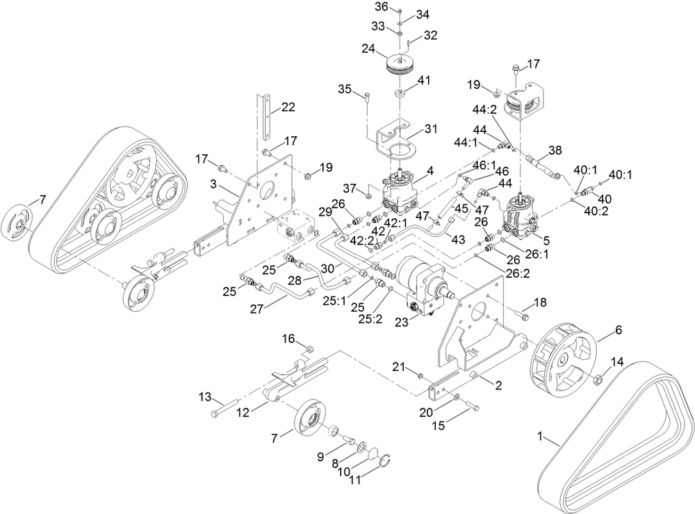 Track And Drive Assembly Diagram and Parts List for 23208 409550000 - 410479999 Toro Stump Grinder