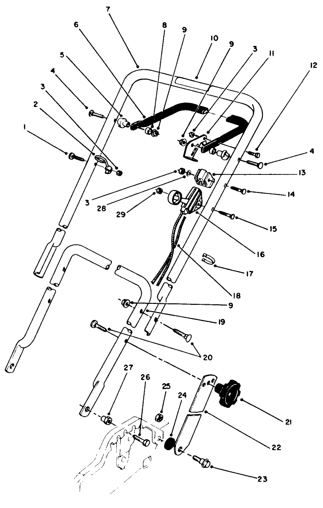 Handle & Throttle Control Assembly Diagram and Parts List for 20586 9000001 - 9999999 Toro Lawn Mower