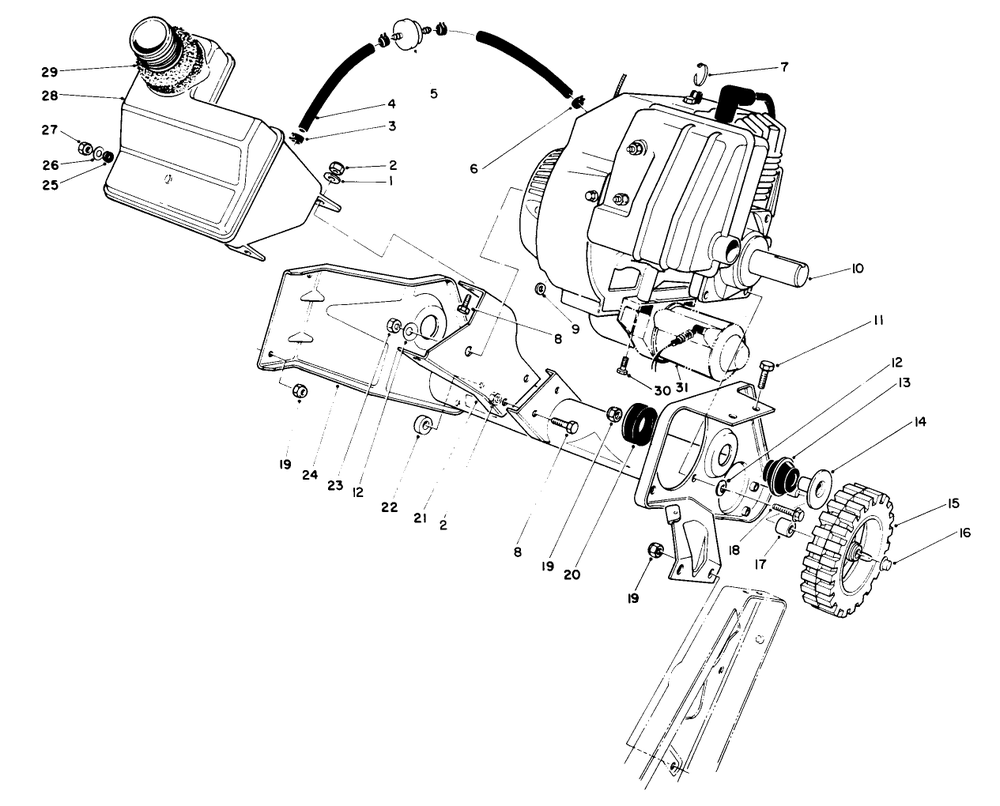 Engine & Main Frame Assembly Diagram and Parts List for 38180 9000001 - 9999999 Toro Snow Blower