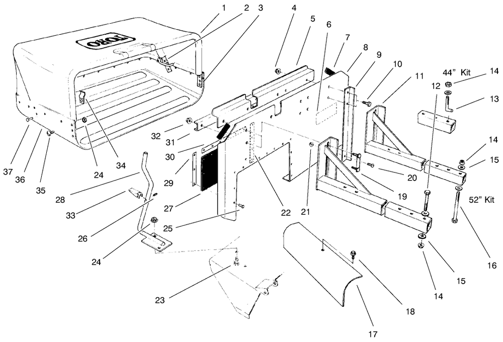 44in And 52in Model 30128 Assembly Diagram and Parts List for 30128 990001 - 999999 Toro Lawn Tractor Accessories