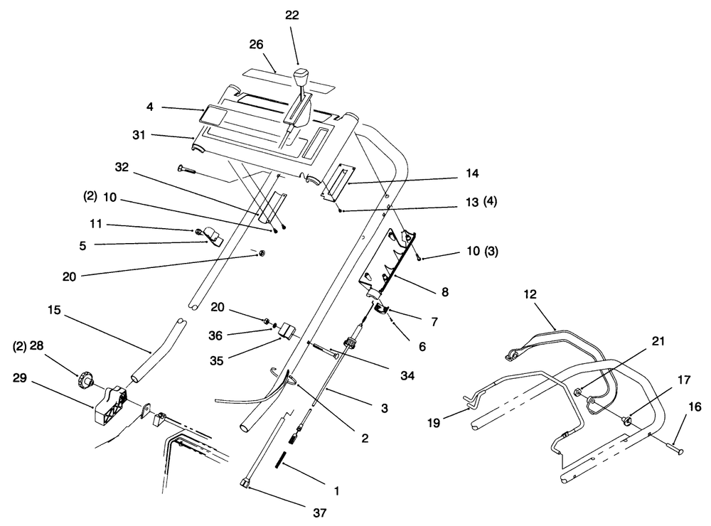 Handle Assembly (Model No. 20808b Only) Diagram and Parts List for 20808B 6900001 - 6999999 Toro Lawn Mower