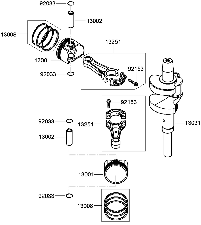 Piston And Crankshaft Assembly Diagram and Parts List for 74945CP (290000001-290999999)(2009) Toro Lawn Mower