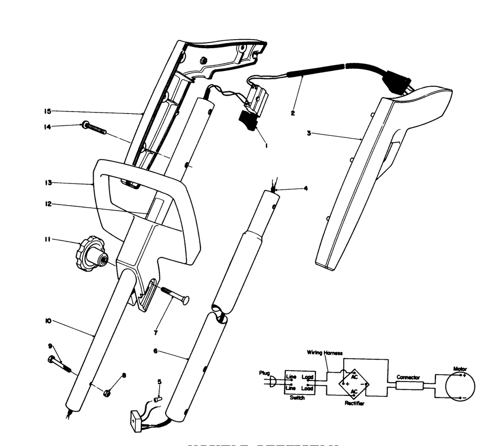 Handle Assembly Diagram and Parts List for 51570 1000001 - 1999999 Toro Leaf Blower / Vacuum