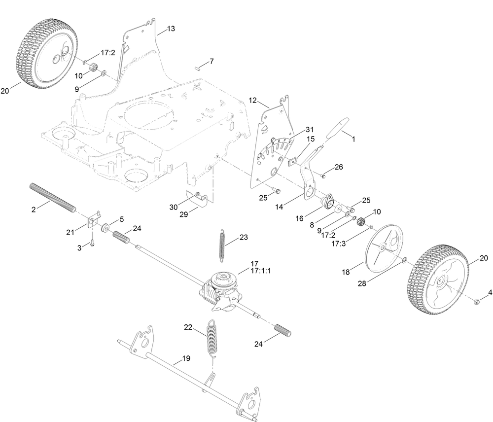 Rear Wheel And Height-Of-Cut Assembly Diagram and Parts List for 20978 400000000 - 402099999 Toro Lawn Mower