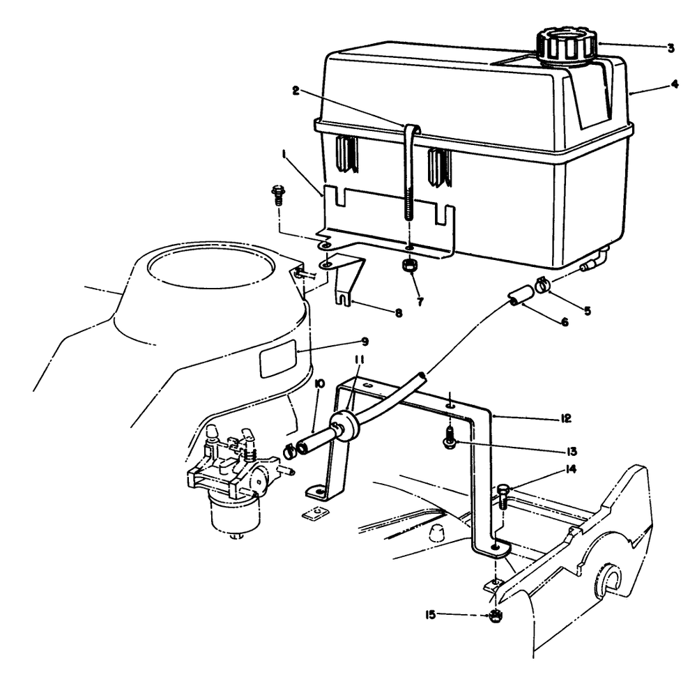 Gas Tank Assembly Diagram and Parts List for 22030 1000001 - 1999999 Toro Lawn Mower