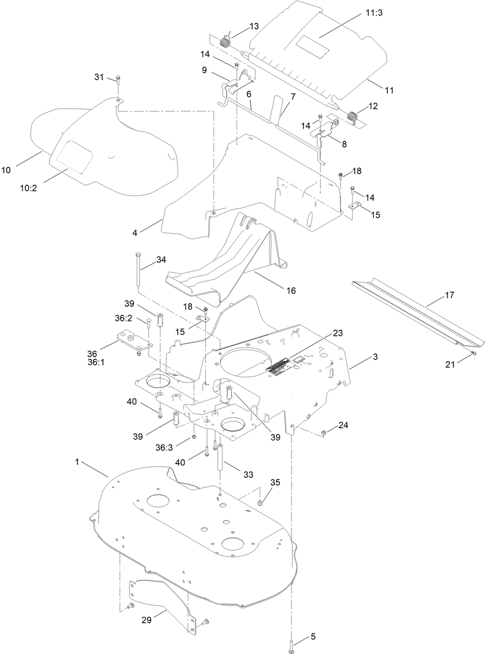 Housing Assembly Diagram and Parts List for 21200 412251183 - 412999999 Toro Lawn Mower