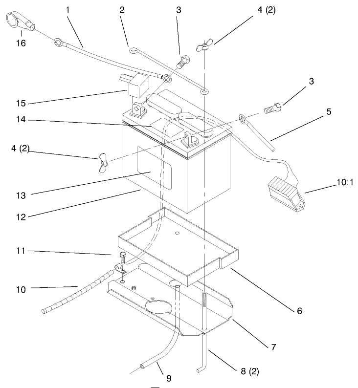 Battery Diagram and Parts List for 72110 7900001 - 7999999 Toro Lawn Tractor