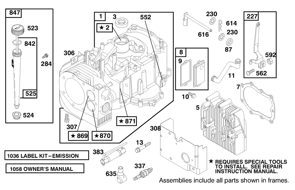 Engine Briggs & Stratton Model 28m707-1122-E1 Diagram and Parts List for 71208 8900001 - 8999999 Toro Lawn Tractor