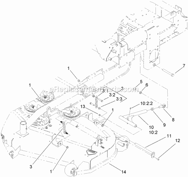 Deck Connection Assembly Diagram and Parts List for 74237 270000001-270999999 Toro Lawn Mower
