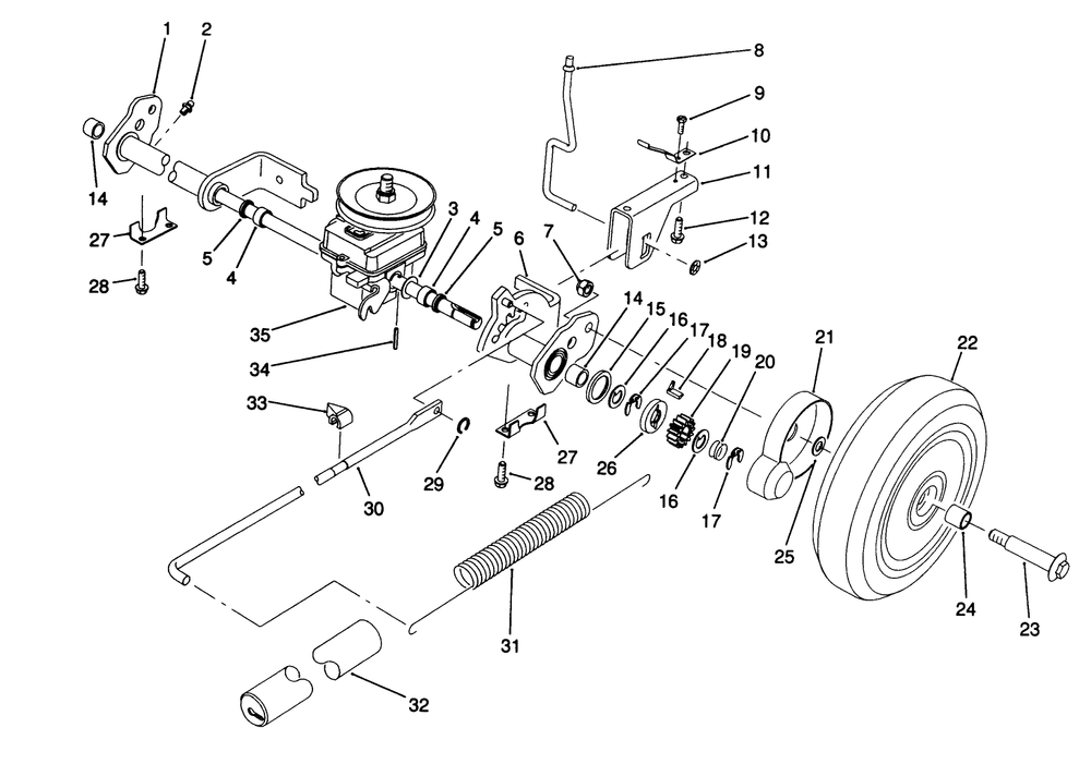 S.P. Rear Axle Assembly Diagram and Parts List for 20921B 2000001 - 2999999 Toro Lawn Mower