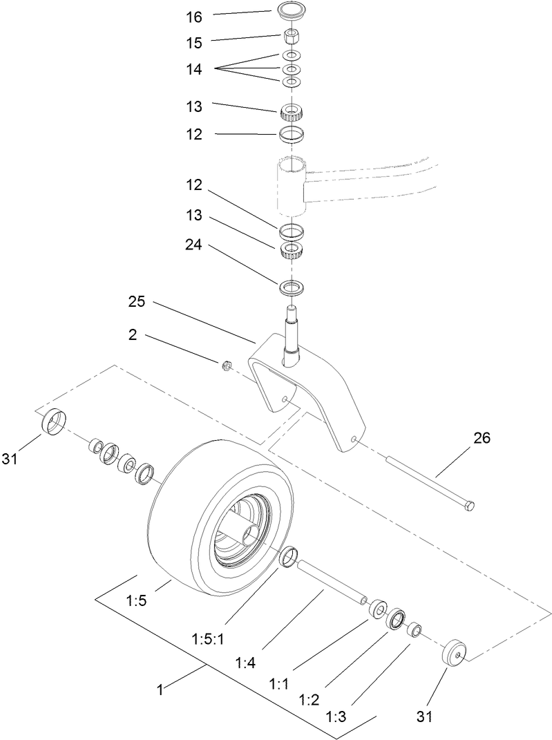 Caster Wheel And Fork Assembly Diagram and Parts List for 74274 (313000001-313999999)(2013) Toro Lawn Mower
