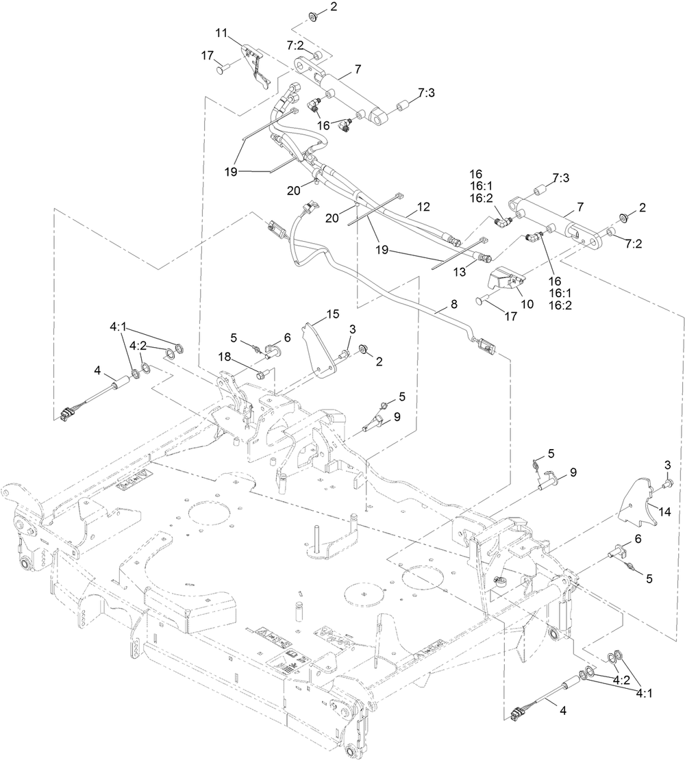 Folding Deck Hydraulic Assembly Diagram and Parts List for 74096 403247447-999999999 Toro Lawn Tractor