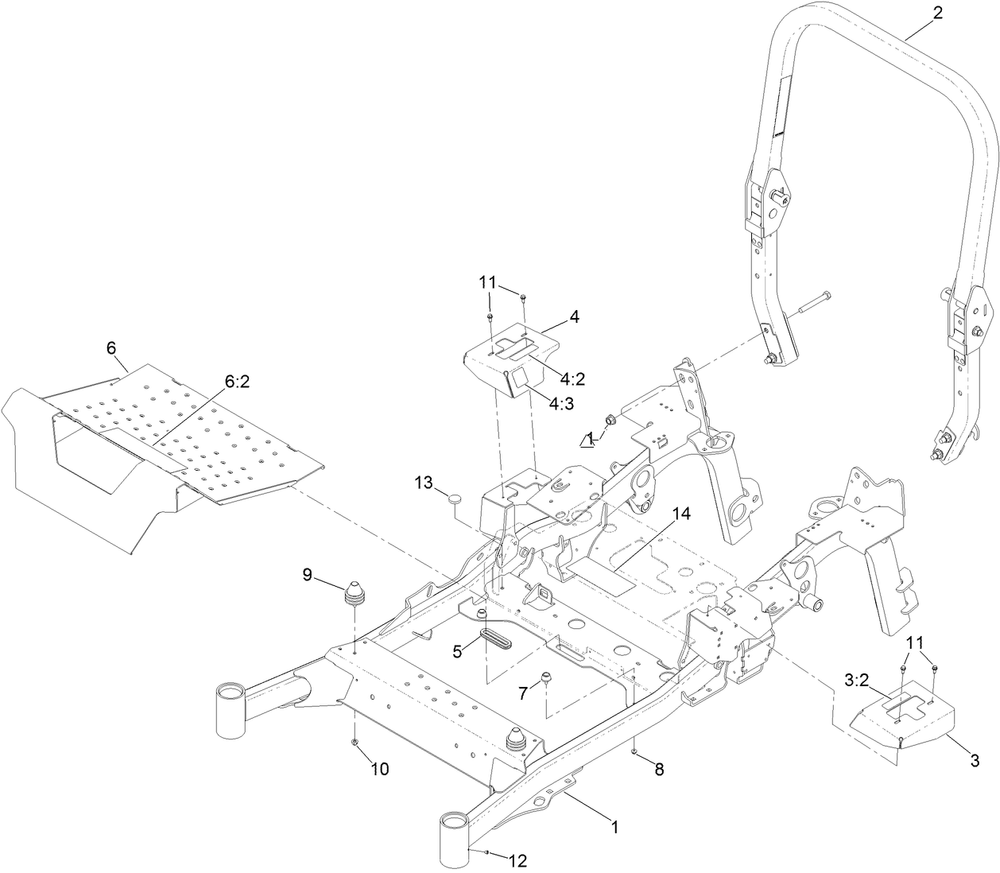 Frame And Roll-Over Protection System Assembly Diagram and Parts List for 72028 412410000 - 412699999 Toro Lawn Tractor