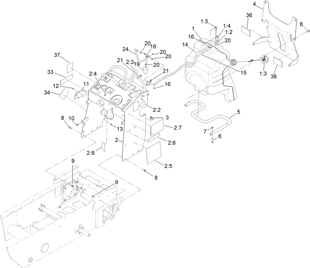 Fuel Tank And Tower Assembly Diagram and Parts List for 68138G 417400000 - 999999999 Toro Cement Mixer