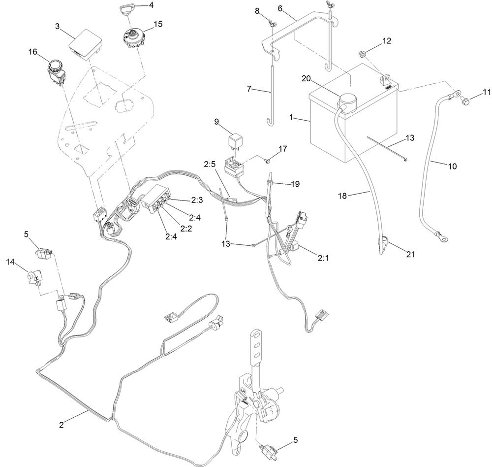 Electrical Assembly Diagram and Parts List for 74942TE 402364843-404319999 Toro Lawn Tractor