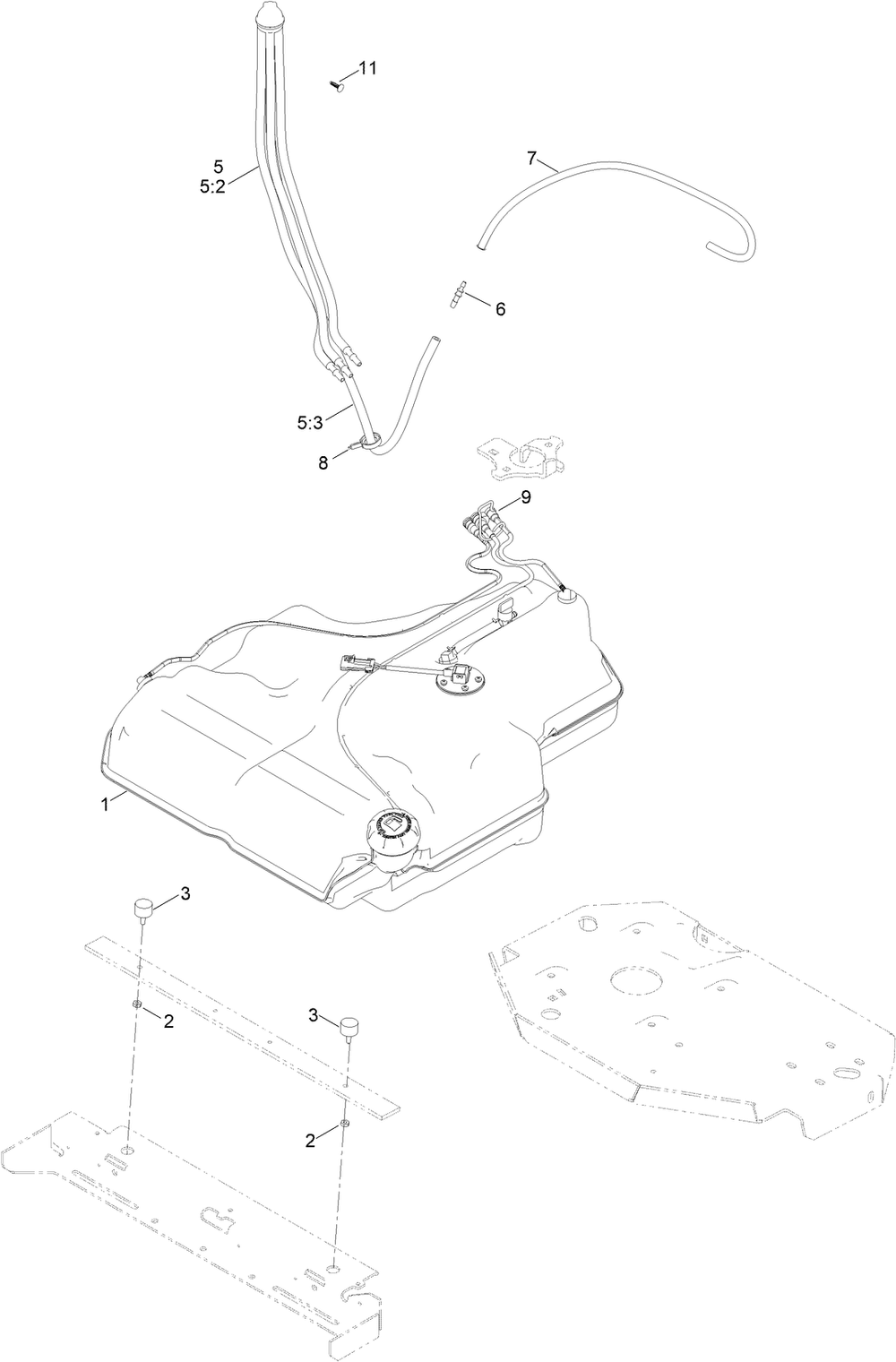 Fuel System Assembly Diagram and Parts List for 72965 413000000 - 414086138 Toro Lawn Tractor