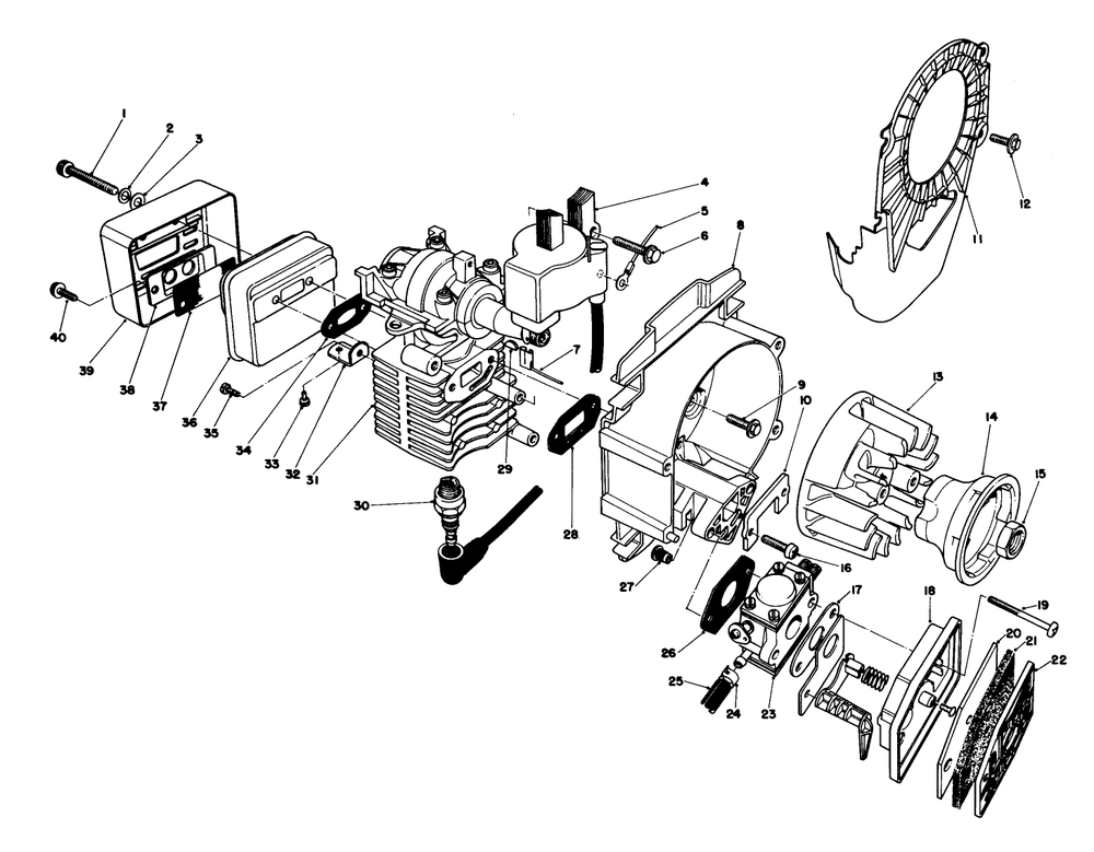 Engine Assembly Diagram and Parts List for 51604 2000001 - 2999999 Toro Trimmer