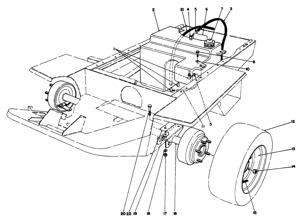 Fuel Tank & Axle Assembly Diagram and Parts List for 30620 490001 - 499999 Toro Lawn Tractor