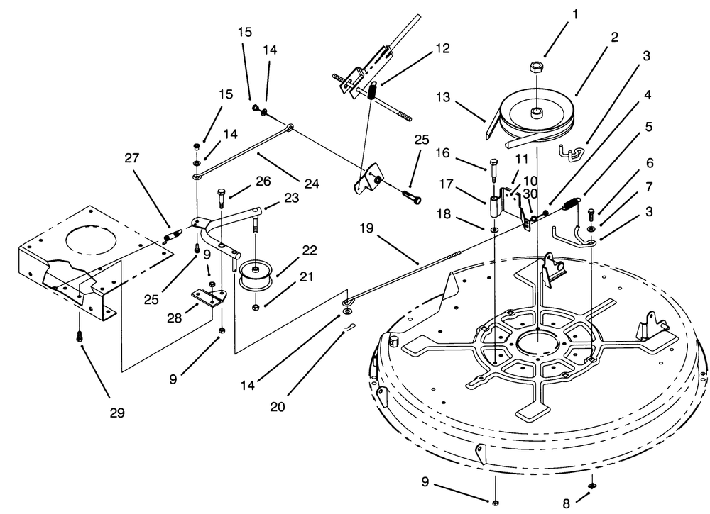 Pulley & Belt Assembly (32" Cutting Unit) Diagram and Parts List for 71200 5900001 - 5910000 Toro Lawn Tractor