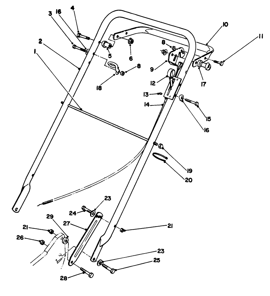 Handle Assembly Diagram and Parts List for 22031 3900001 - 3999999 Toro Lawn Mower