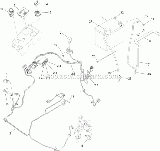 Electrical Assembly Diagram and Parts List for 74942TE 314000001-314999999 Toro Lawn Mower