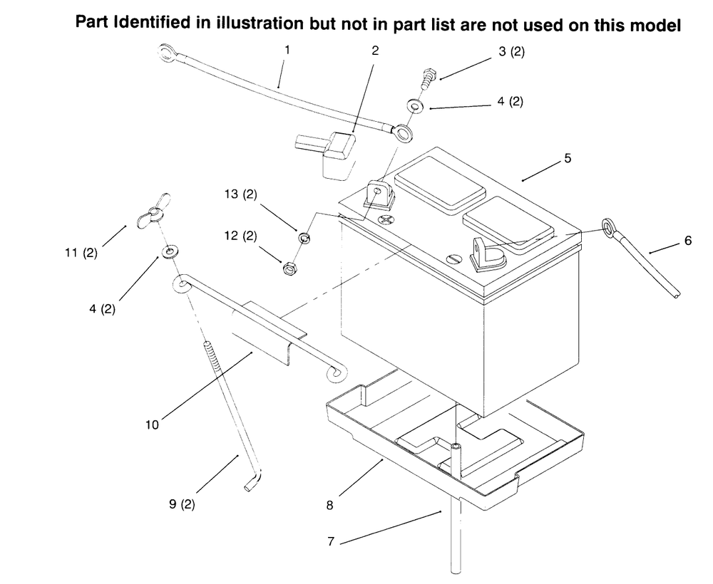 Battery Diagram and Parts List for 73402 6900001 - 6999999 Toro Lawn Tractor