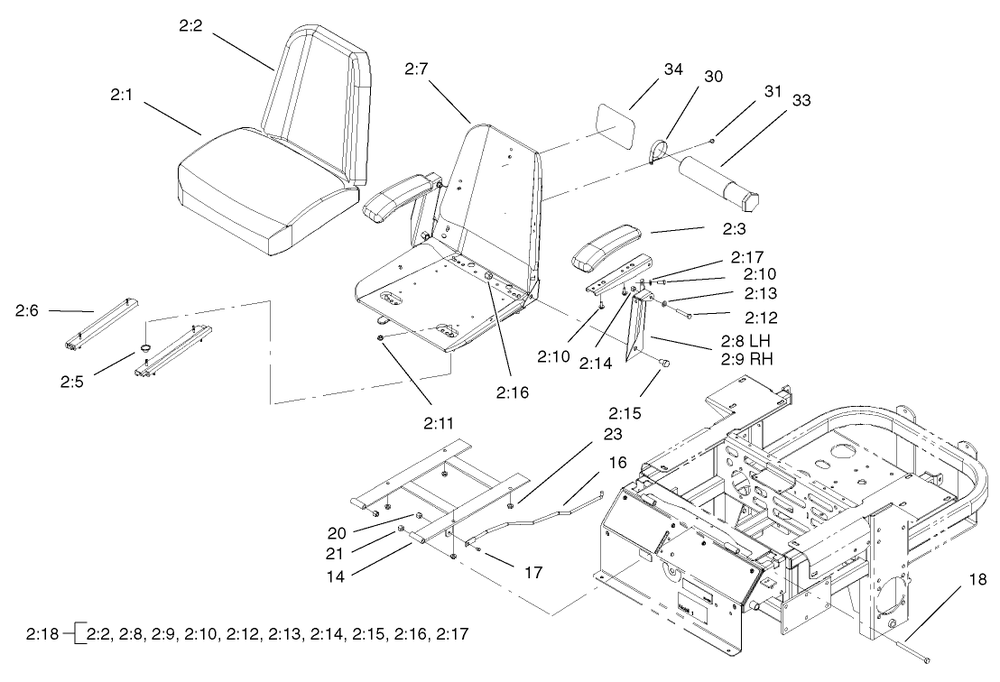 Seat Assembly Diagram and Parts List for 74231 (230000001-230006000)(2003) Toro Lawn Mower