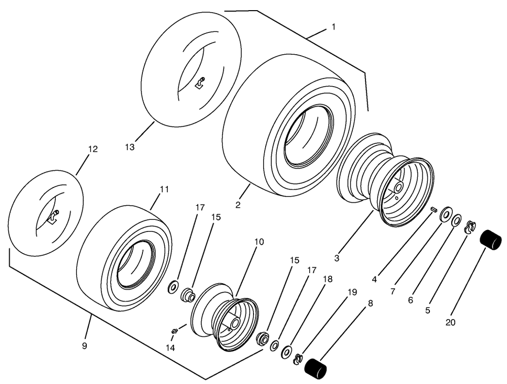 Wheels & Tires Assembly Diagram and Parts List for 74021 490001 - 499999 Toro Lawn Tractor