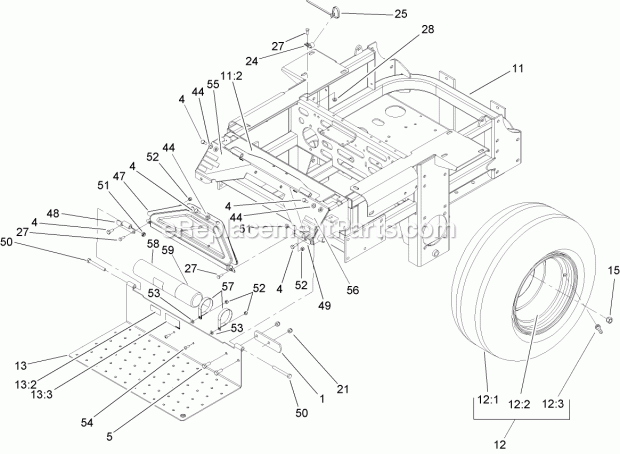 Main Frame Assembly Diagram and Parts List for 74239 250000001-250999999 Toro Lawn Mower