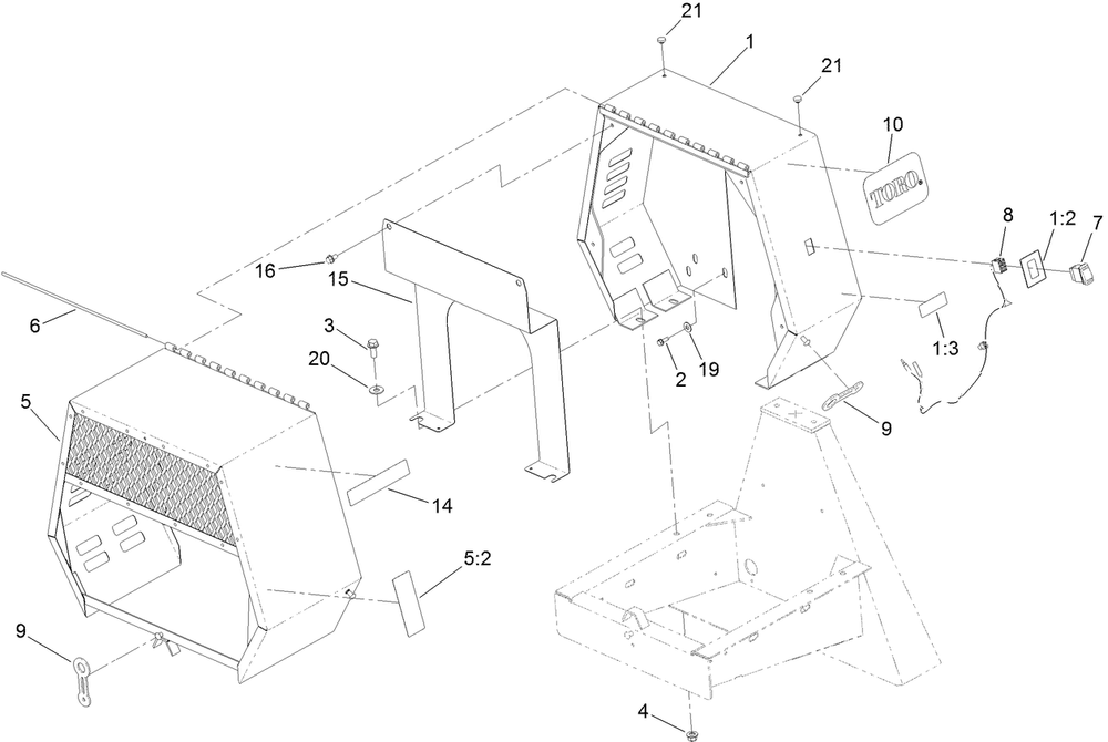 Cowl Assembly Diagram and Parts List for 68008 402000000 - 404319999 Toro Cement Mixer