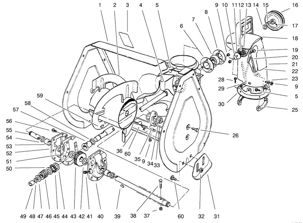 Auger Assembly Diagram and Parts List for 38063 7900001 - 7999999 Toro Snow Blower