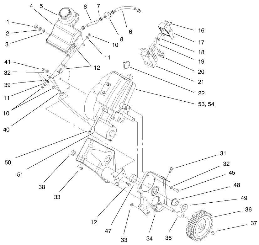 Engine & Frame Assembly Diagram and Parts List for 38431 8900001 - 8999999 Toro Snow Blower