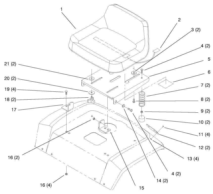 Seat Diagram and Parts List for 72102 7900001 - 7999999 Toro Lawn Tractor