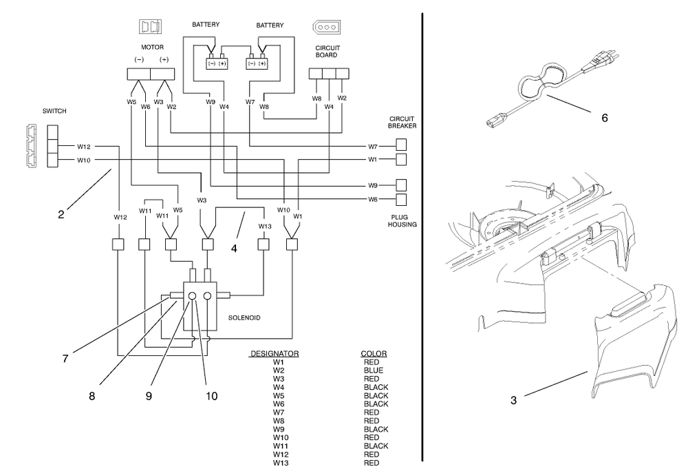 Electrical Wire Diagram, Power Chord And Side Discharge Chute Assembly Diagram and Parts List for 21043 8900001 - 8999999 Toro Lawn Mower